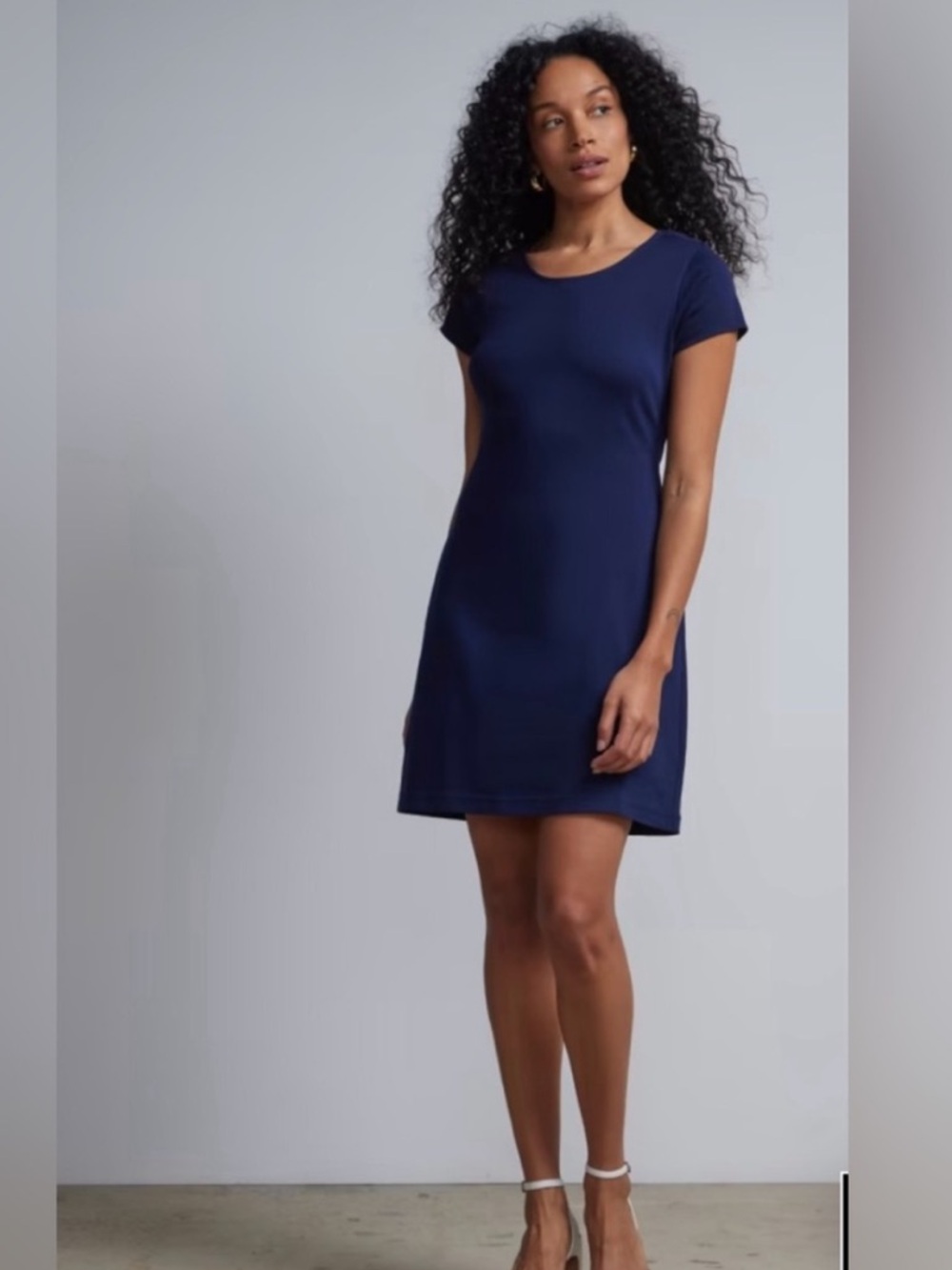 New York & Company Navy Short-Sleeve Shift Dress
